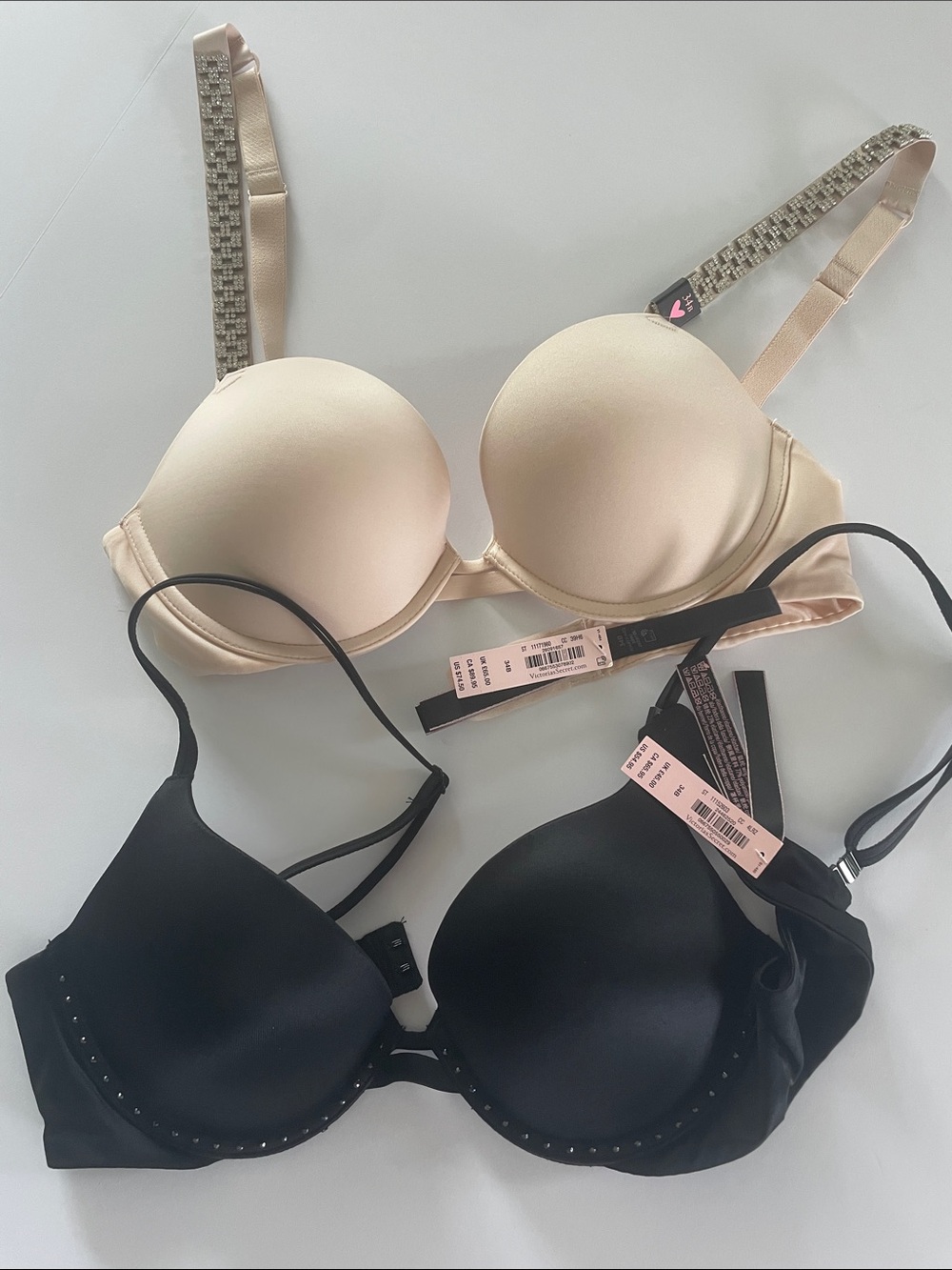 NWT Very Sexy Victoria's Secret Beige and Black Rhinestone Bra Duo 34 B - Picture 8 of 10